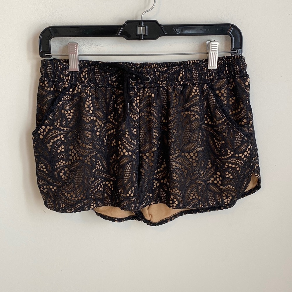 David Lerner Black Lace Drawstring Shorts